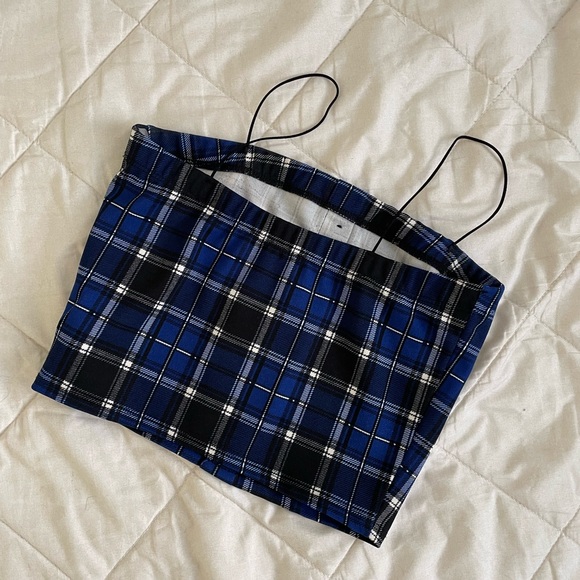 blue plaid button crop top ! - Picture 2 of 4